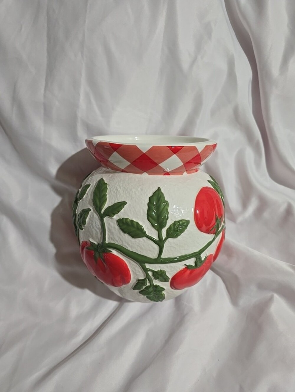 NWT Bath & Body Works 6" Tomato Vine 3-Wick Candle Holder Pedestal Gingham